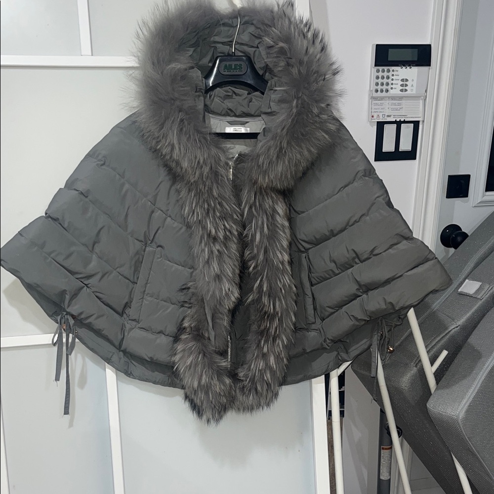 Bomboogie Resl Fur-Trimmed Cape w/ Hood and Removable Fur. Made in Italy: